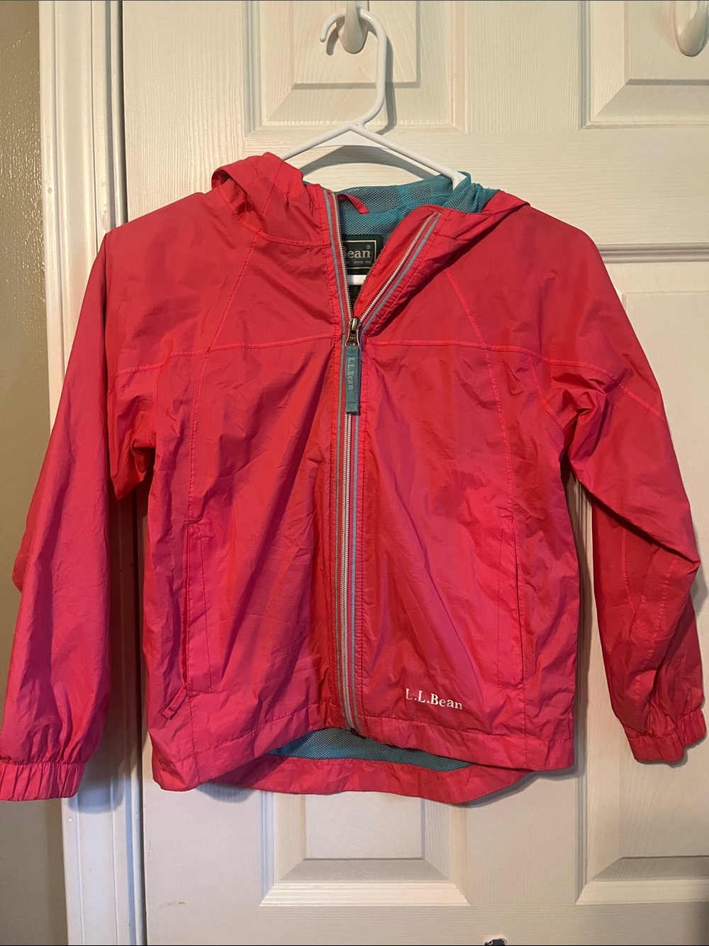 L.L. Bean Girls' Coral Pink Hooded Rain Jacket